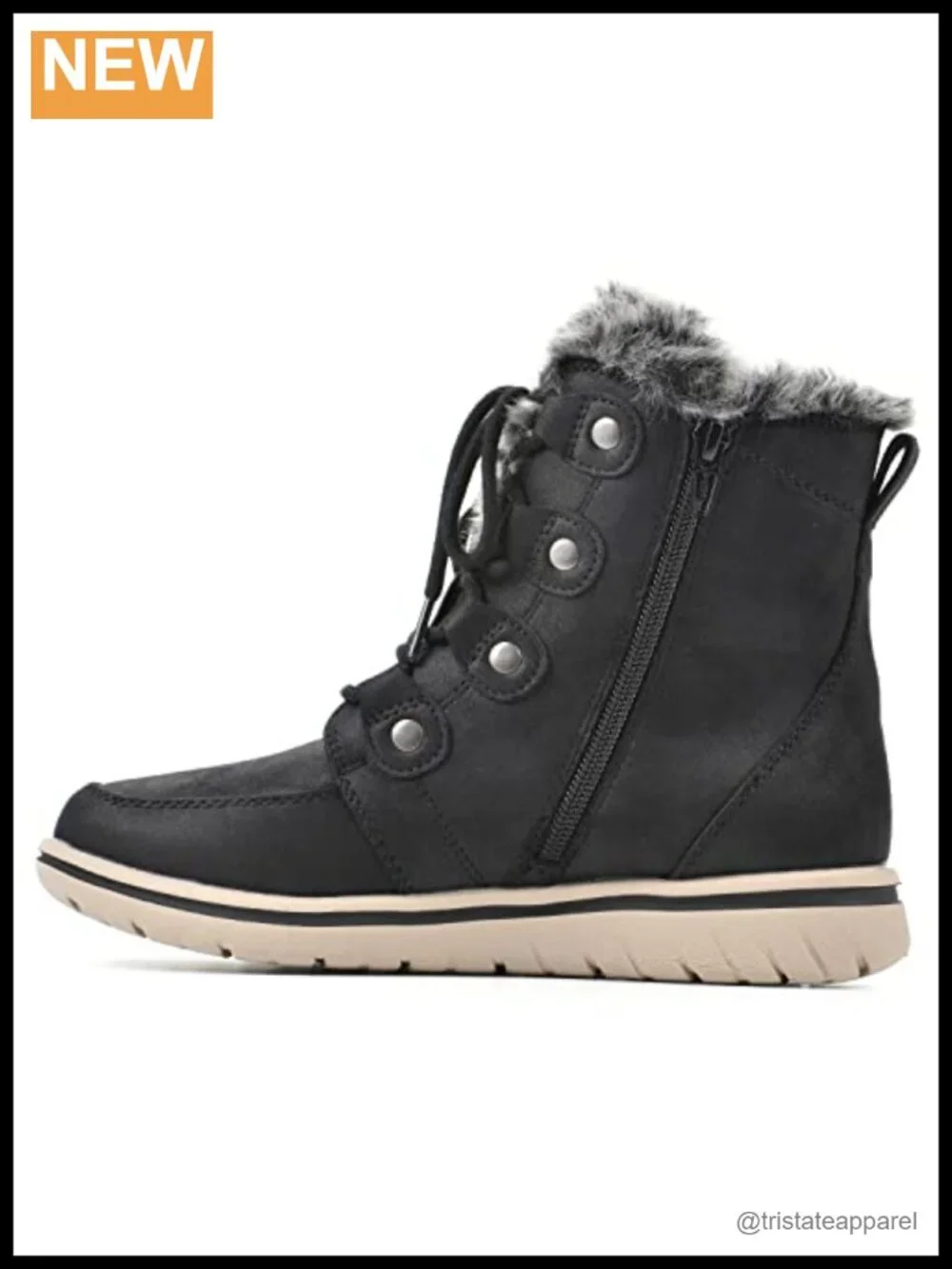 Cliffs by White Mountain Women's Lace-Up Ankle Bootie with Faux Fur Trim